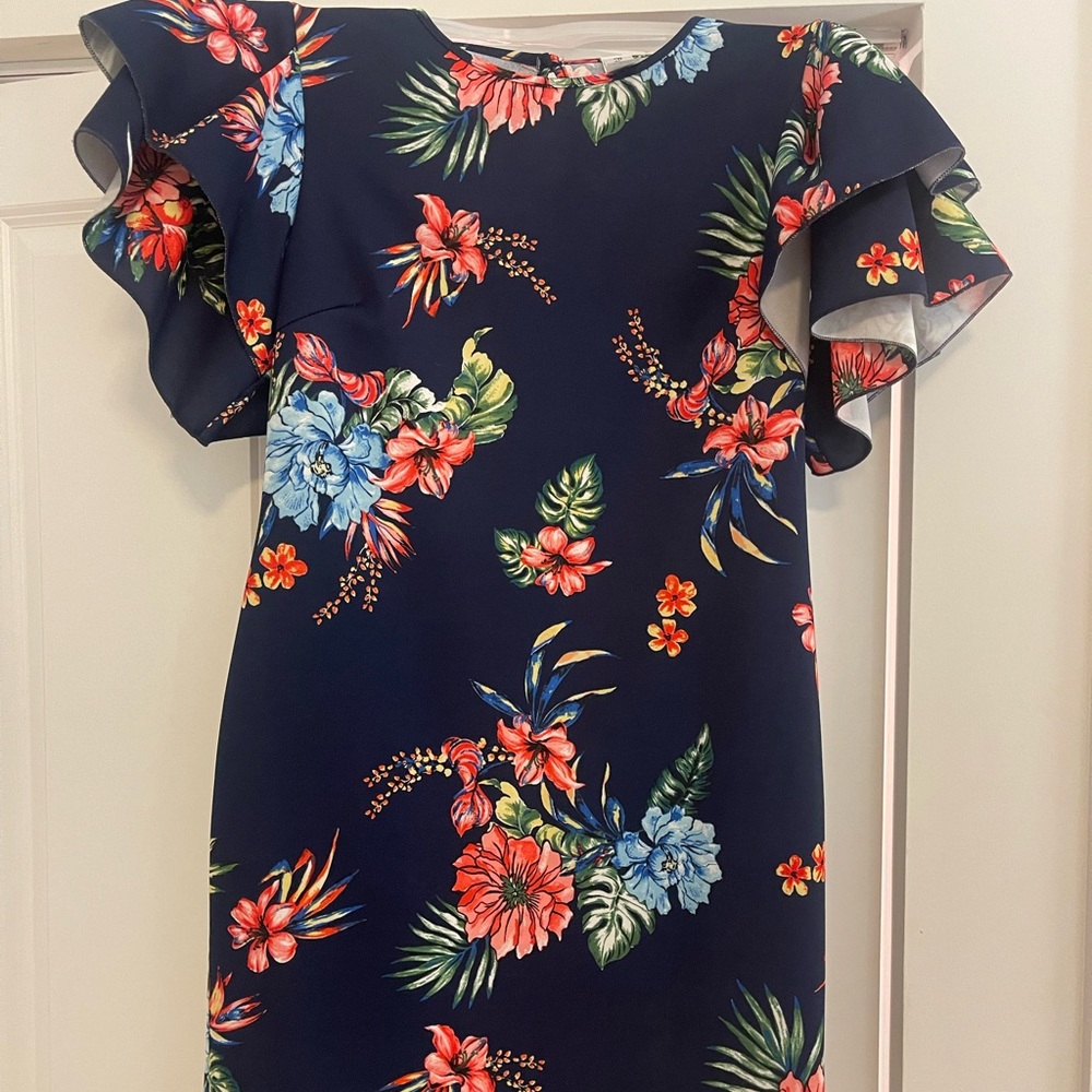 Stunning floral print navy blue dress